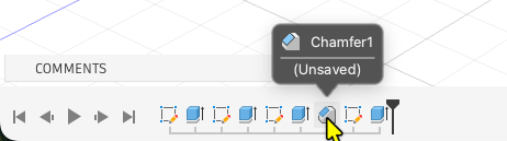 Timeline mit mehreren Features; Tooltip zeigt Chamfer1